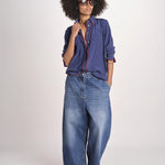 camicia in seta con bordino rosso ANTHEA BLU milaura 