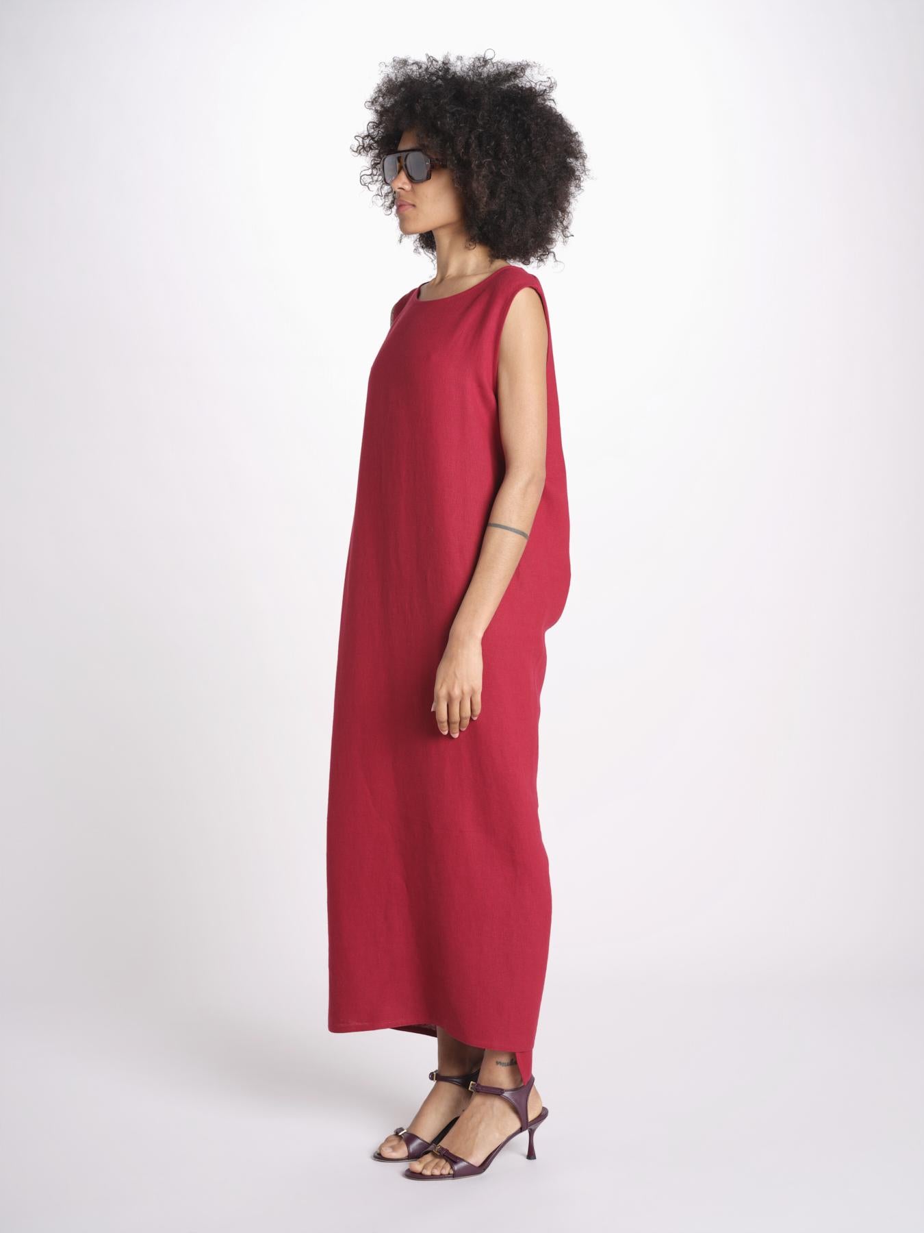 abito in lino con drappeggio U1620L ROSSO dusan 