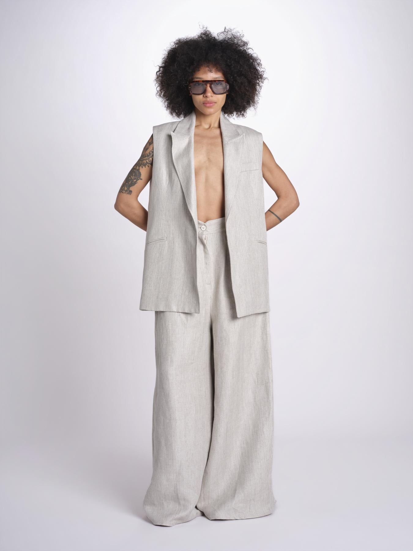 gilet in lino U2929 NATURAL dusan 