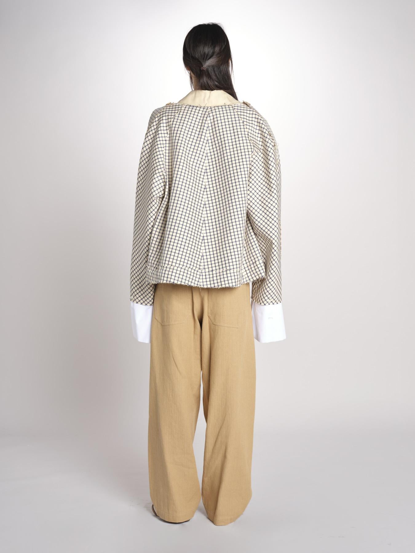 Giubbotto a quadretti reversibile BOMBERTRENCH MJD547_108477 BEIGE BLUE CHECK jejia 