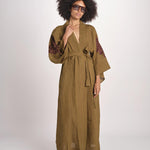 caftano lungo con ricami BE 25244 KHAKI WHINE benaras soleil 