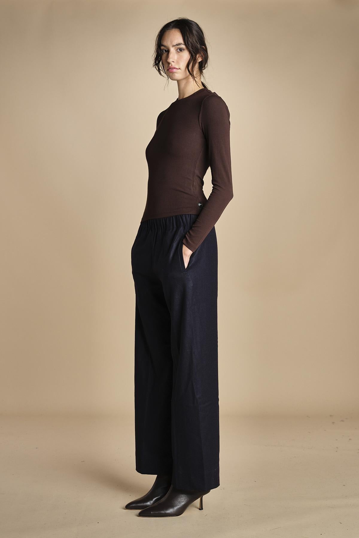 pantalone con elastico in punto milano PENSIL BLU NAVY true avenue 