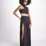 cropped top in jersey con drappeggio asimmetrico ALIN DEEP BLACK amazuìn 