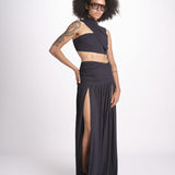 cropped top in jersey con drappeggio asimmetrico ALIN DEEP BLACK amazuìn 