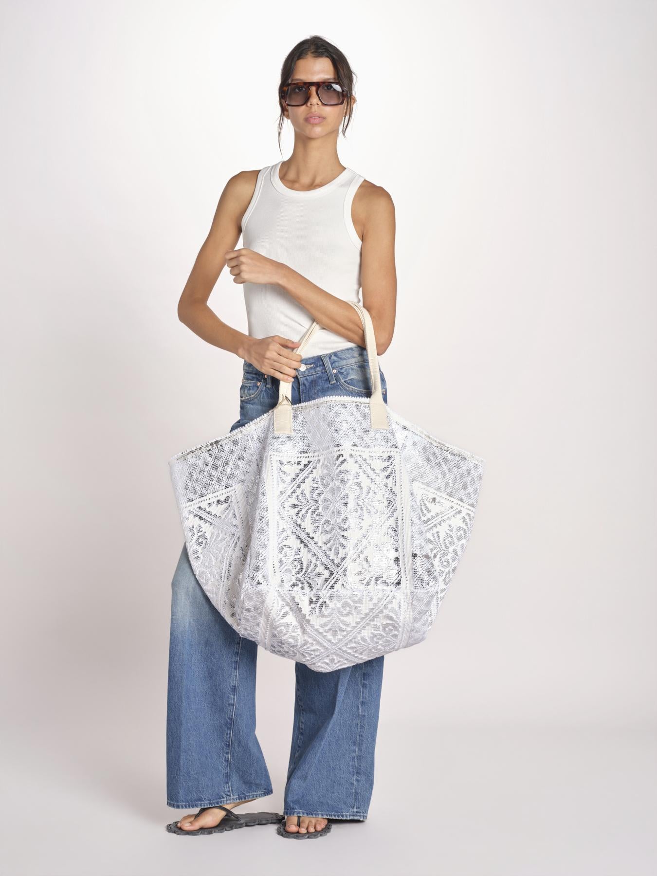 borsa grande SHQ-26E18 213 WHITE SILVER le daf 