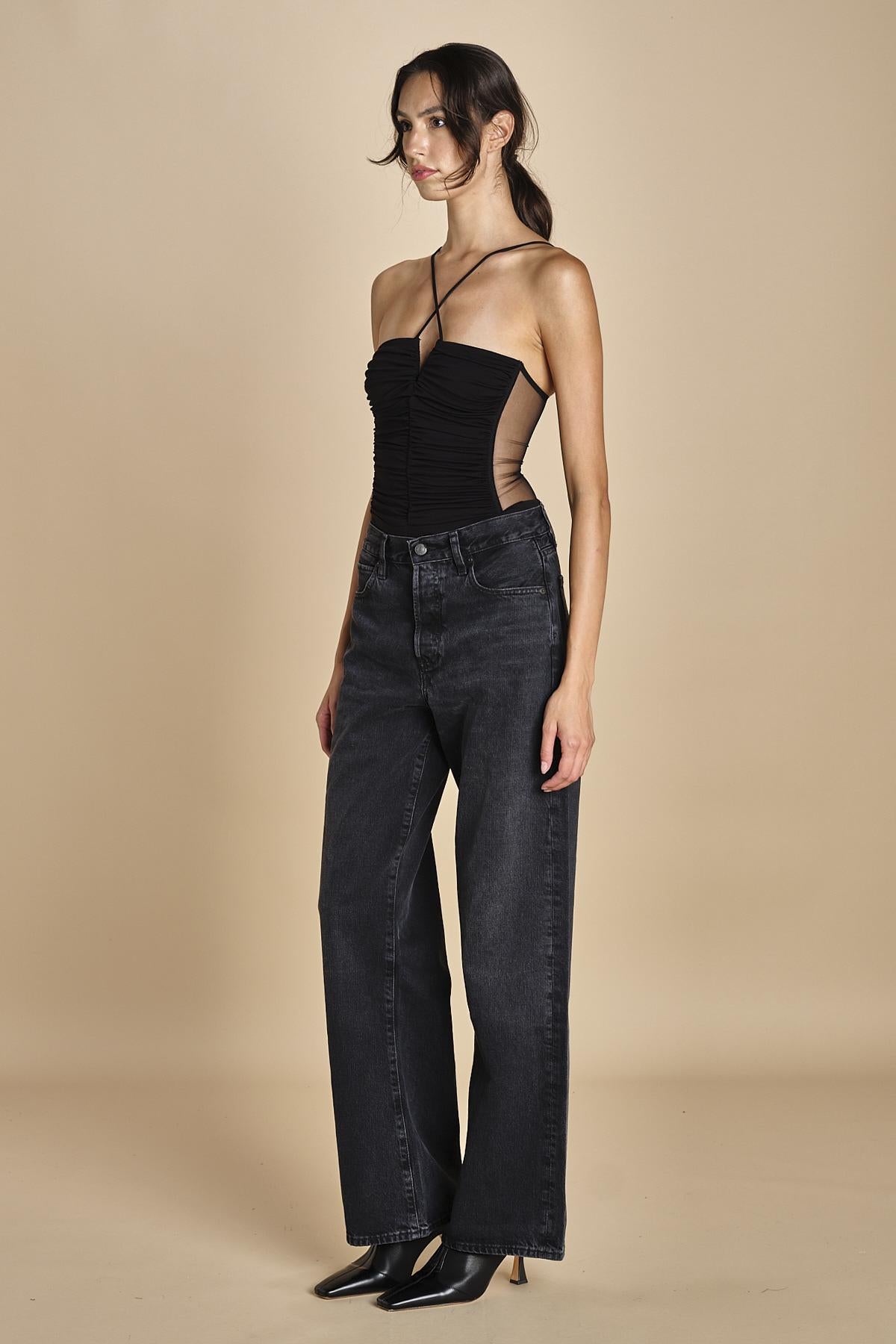 LUNA BODYSUIT body con spalline arricciate davanti e tulle sul retro LUNA BLACK undress code 