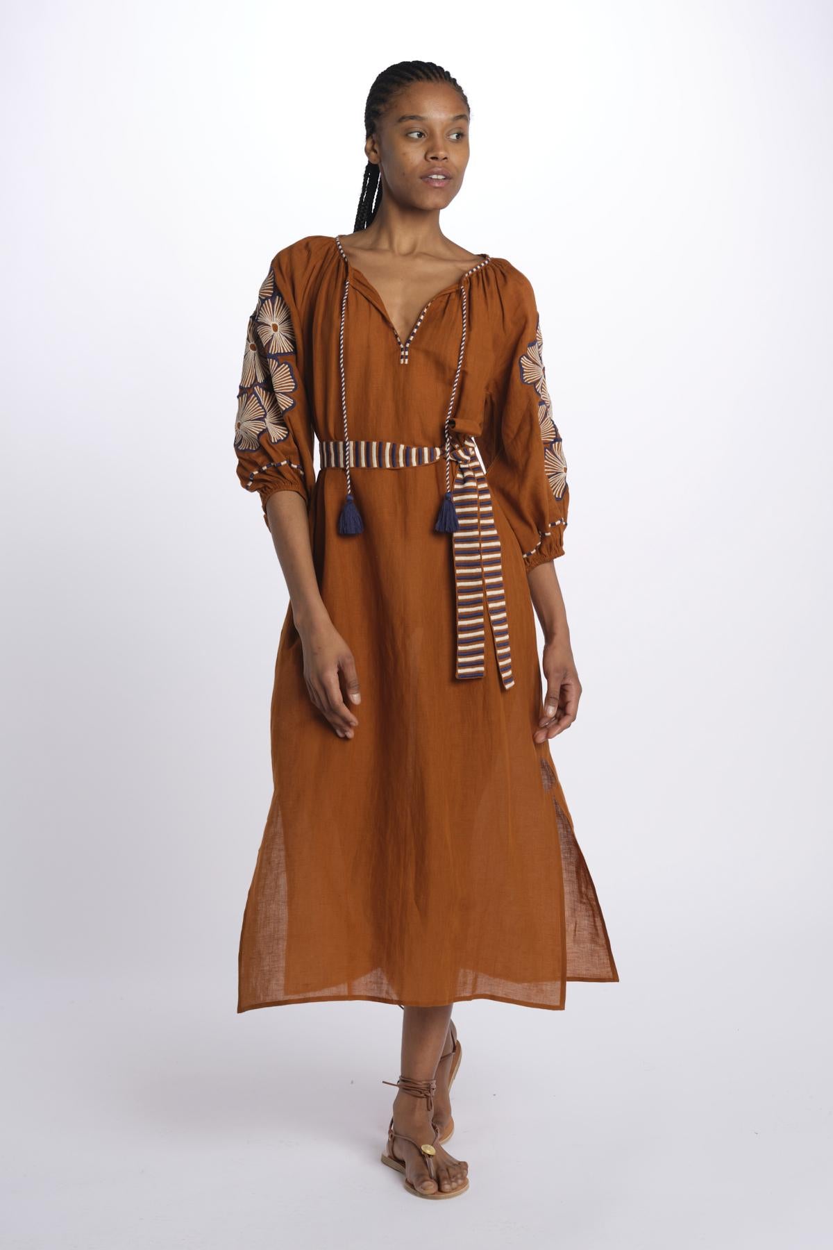 VERONICA flower stripe by milaura. BE24909A BROWN NAVY KORA benaras soleil 