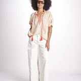 camicia con ricamo uncinetto TALIA 748398 BEIGE ORANGE mabe 