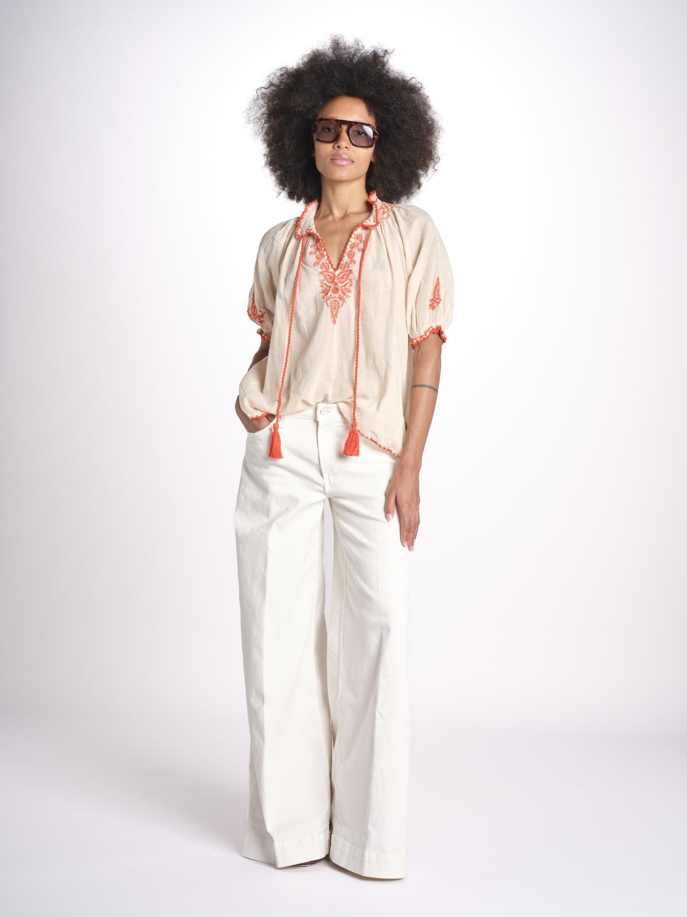 camicia con ricamo uncinetto TALIA 748398 BEIGE ORANGE mabe 