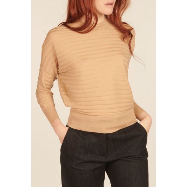 Beige sweater with horizontal ribbed
