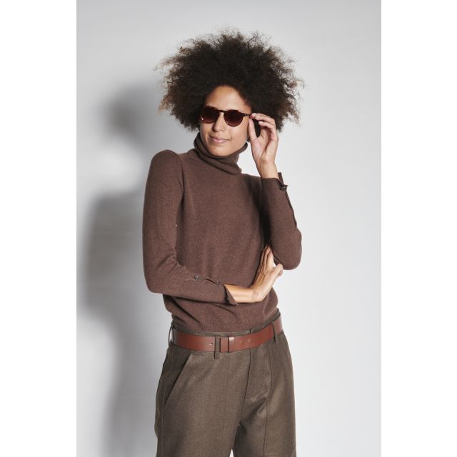 Brown turtleneck with buttons on the cuffs