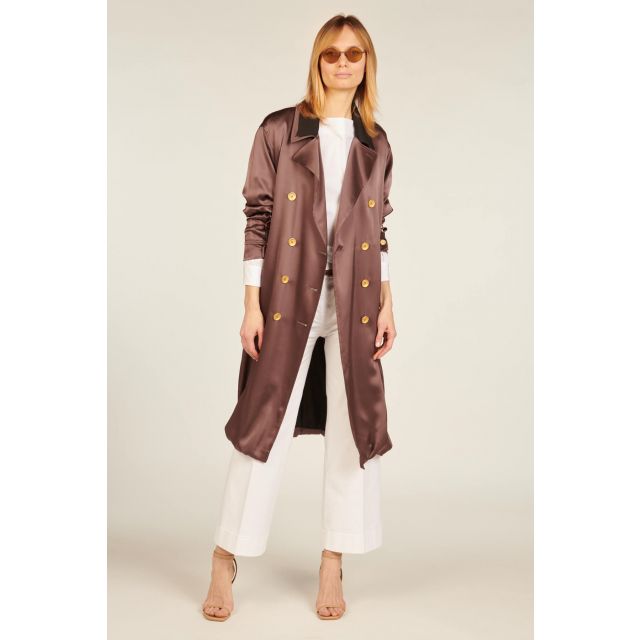 Double-breasted silk trench coat