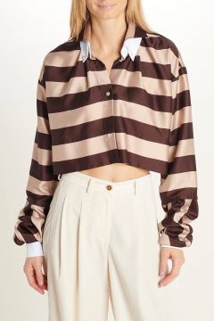 short striped shirt double collar