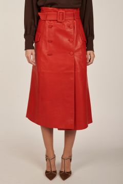 Leather midi-skirt