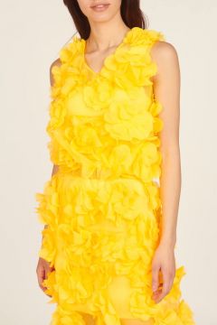Fluo yellow top with applied flowers